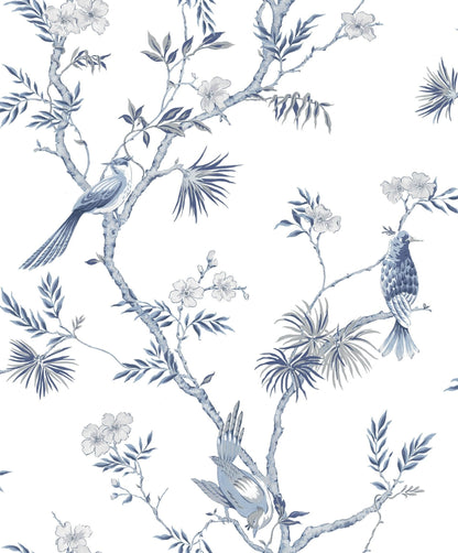 Secret Garden Classic Bird Trail Wallpaper - Blue / White - Galerie - G78489 - Premier Wallcovering