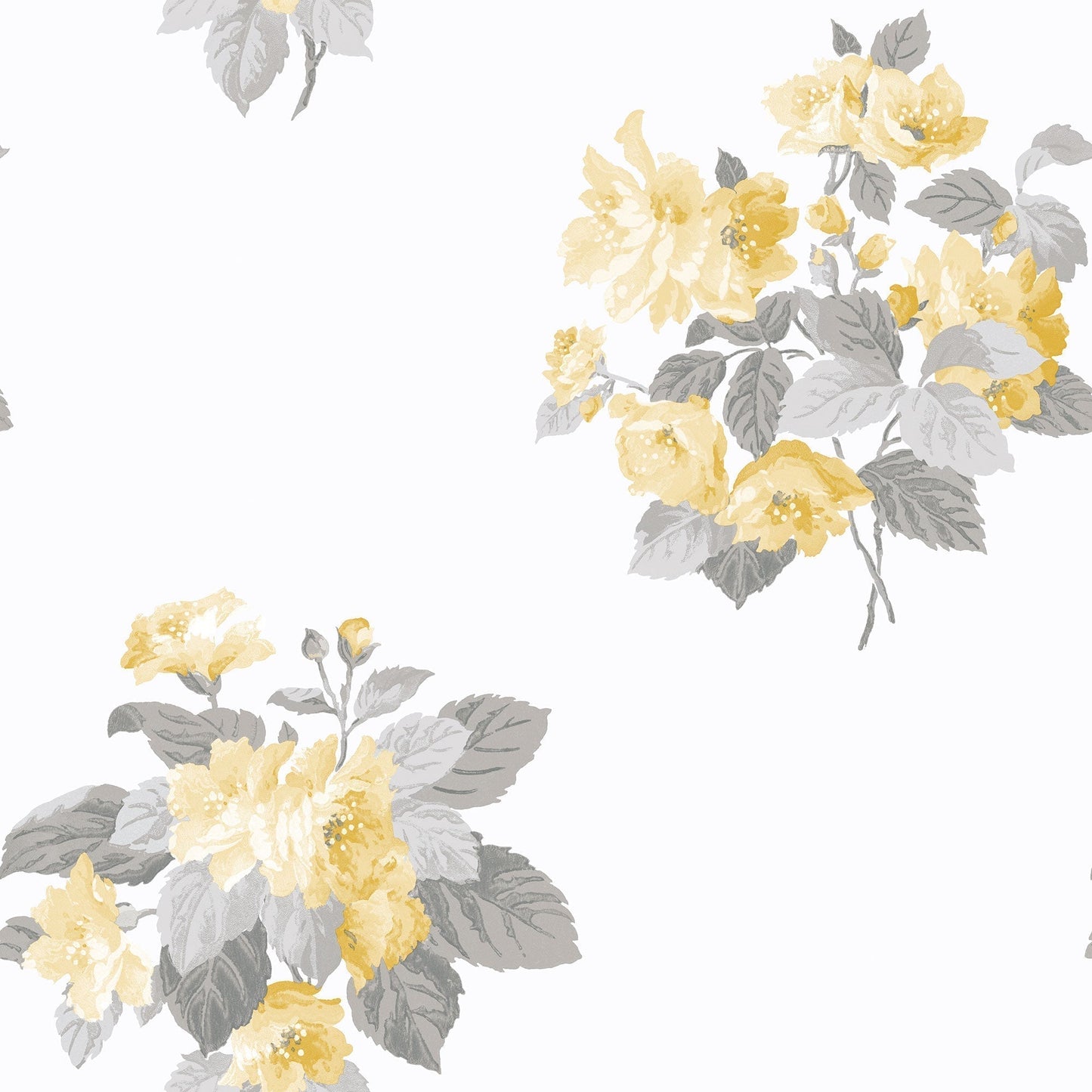 Secret Garden Classic Bouquet Wallpaper - Yellow / Grey / White - Galerie - G78502 - Premier Wallcovering