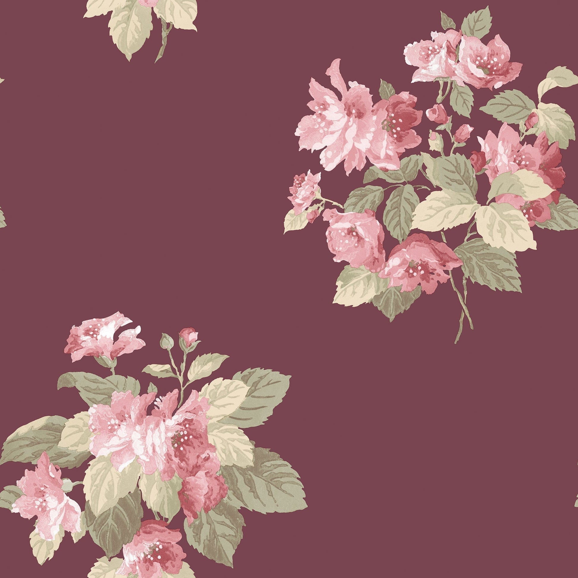 Secret Garden Classic Bouquet Wallpaper - Cranberry / Pink / Green - Galerie - G78496 - Premier Wallcovering