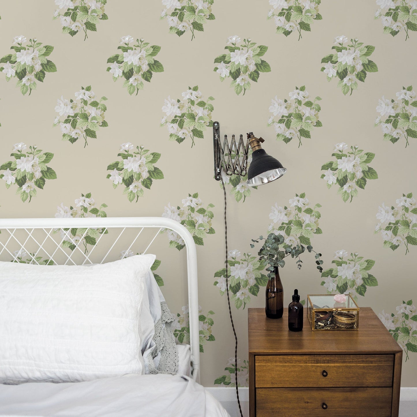 Secret Garden Classic Bouquet Wallpaper - Taupe / Green - Galerie - G78500 - Premier Wallcovering