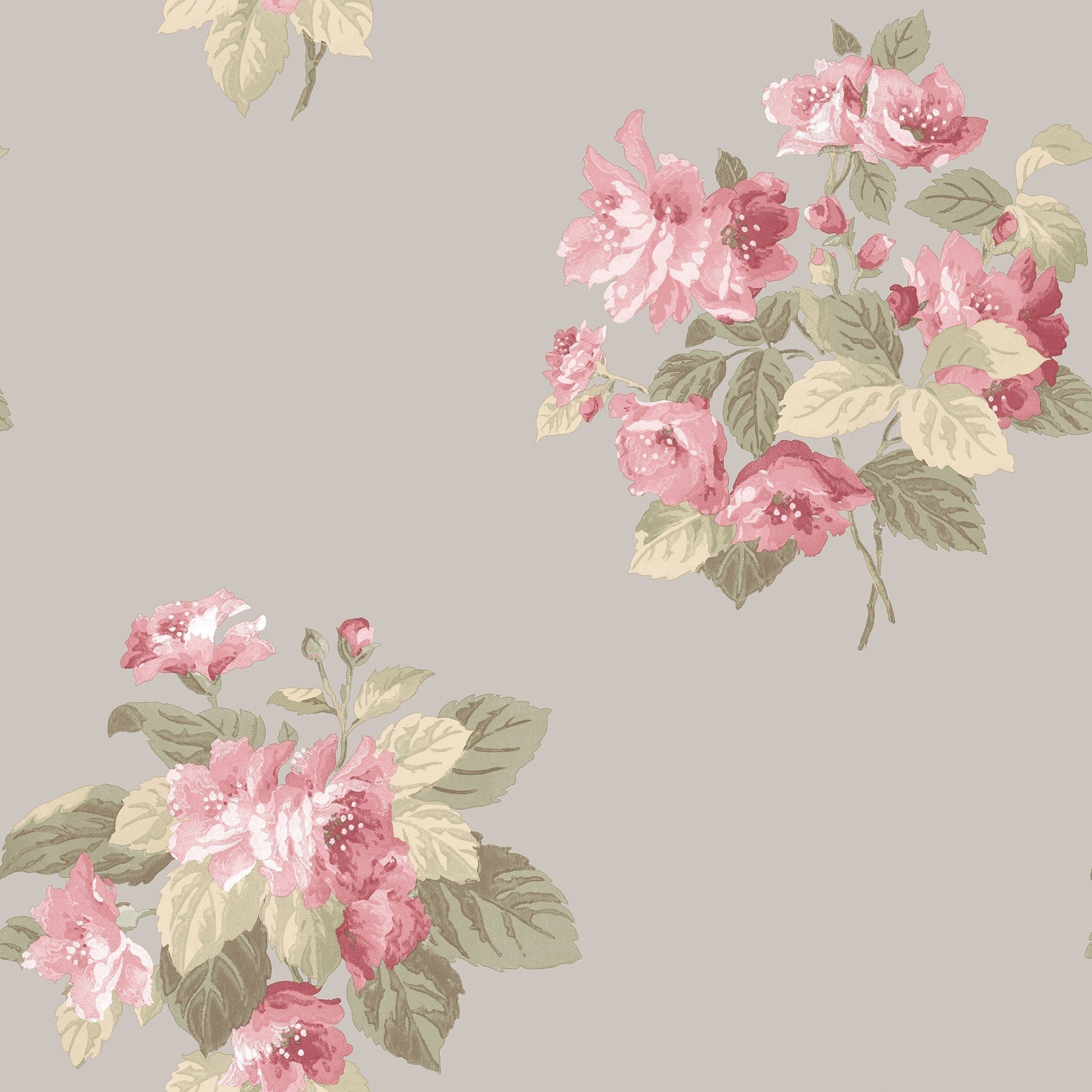 Secret Garden Classic Bouquet Wallpaper - Taupe / Raspberry / Green - Galerie - G78501 - Premier Wallcovering