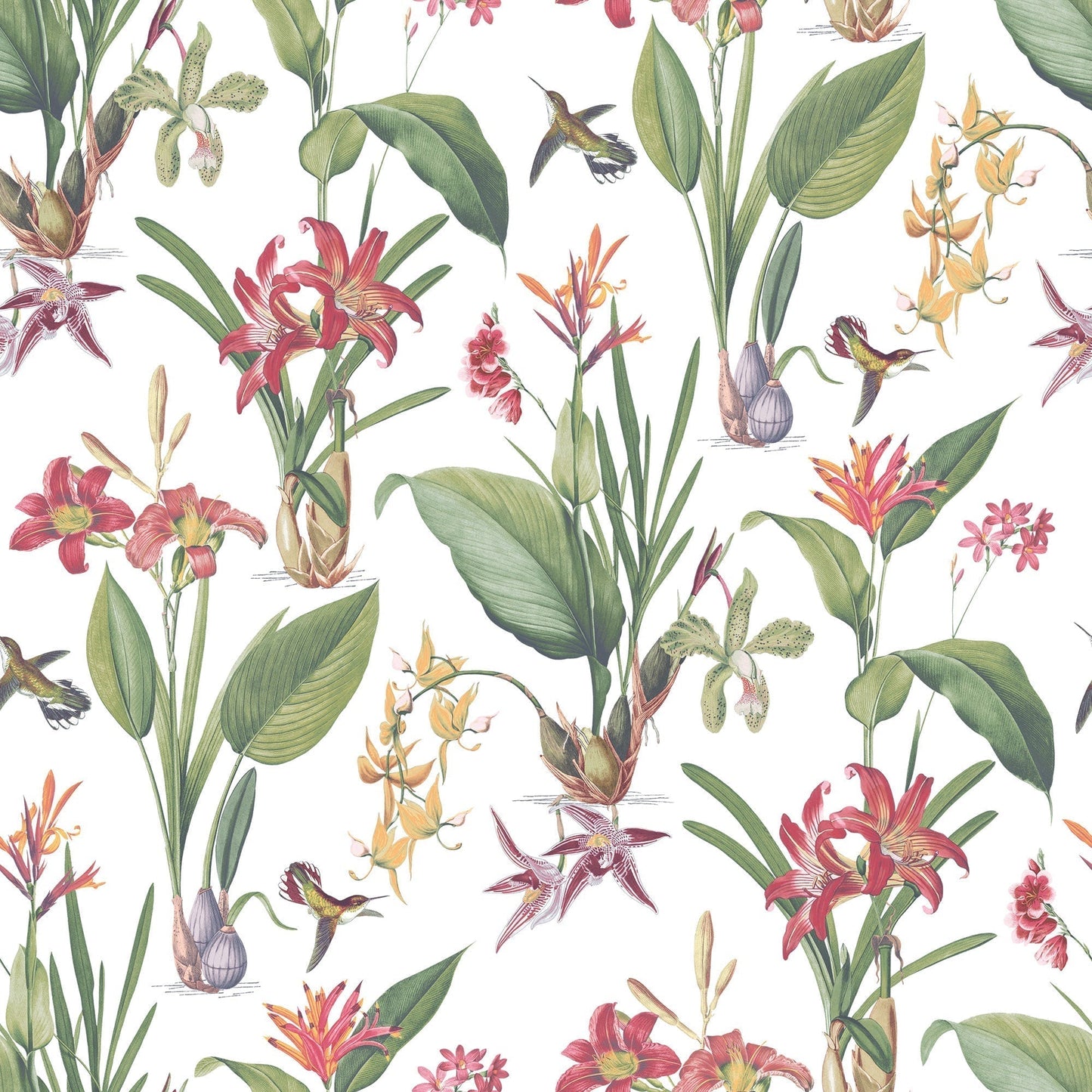 Secret Garden Cottage Botanical Wallpaper - Fresh Green / Red - Galerie - G78505 - Premier Wallcovering