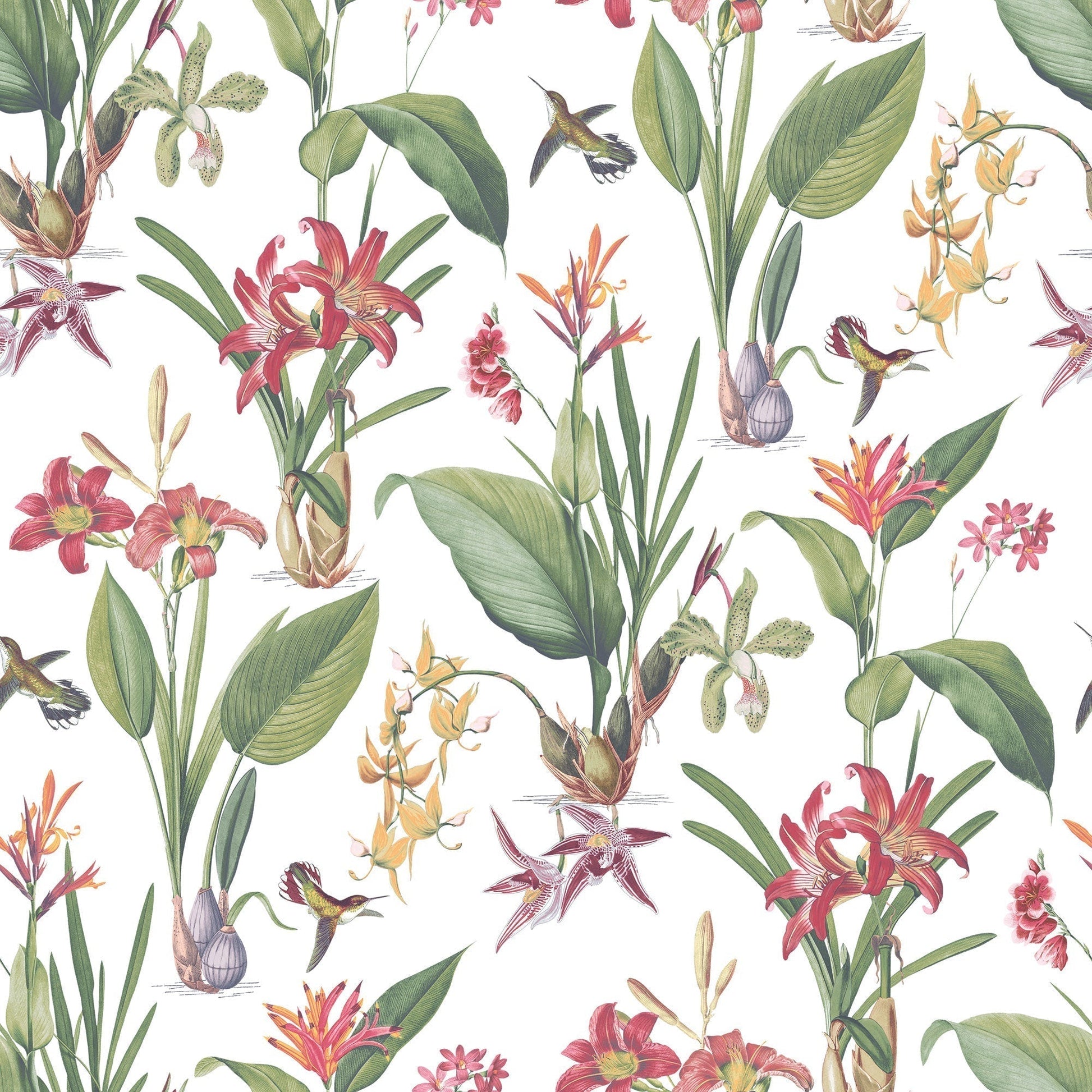 Secret Garden Cottage Botanical Wallpaper - Fresh Green / Red - Galerie - G78505 - Premier Wallcovering