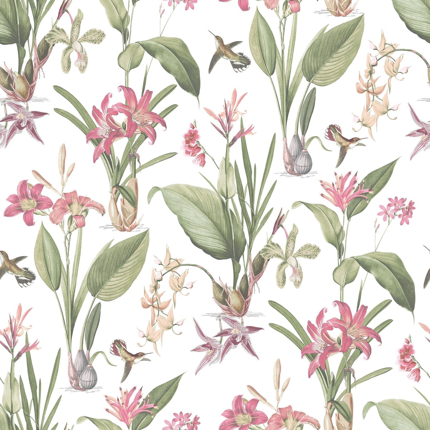 Secret Garden Cottage Botanical Wallpaper - Pink / Sage Green / White - Galerie - G78506 - Premier Wallcovering