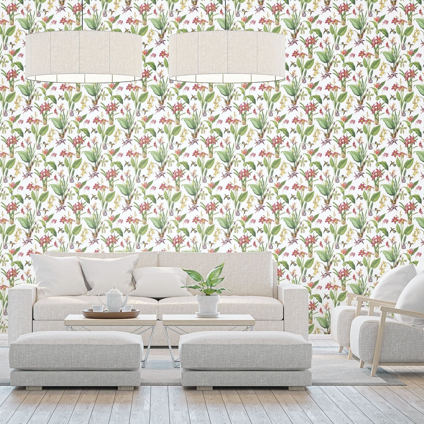 Secret Garden Cottage Botanical Wallpaper - Fresh Green / Red - Galerie - G78505 - Premier Wallcovering