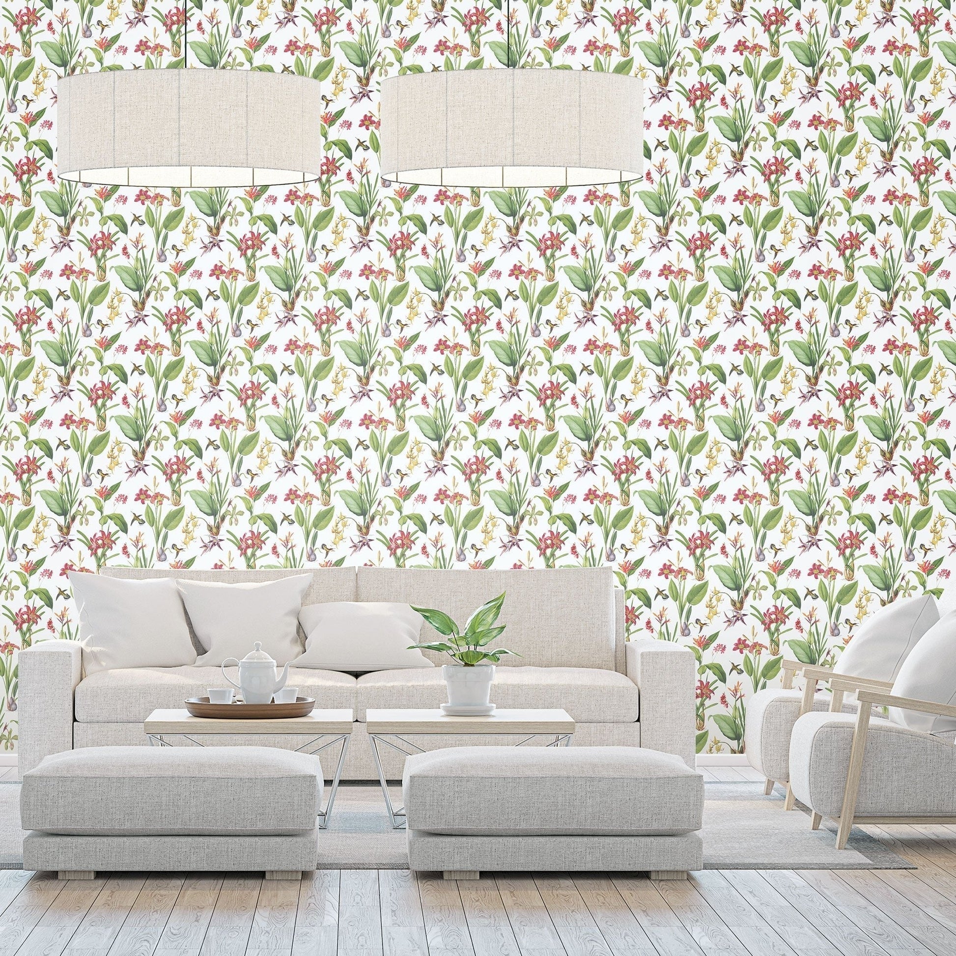 Secret Garden Cottage Botanical Wallpaper - Fresh Green / Red - Galerie - G78505 - Premier Wallcovering