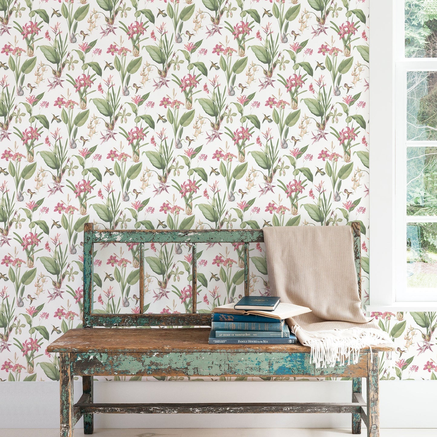 Secret Garden Cottage Botanical Wallpaper - Pink / Sage Green / White - Galerie - G78506 - Premier Wallcovering