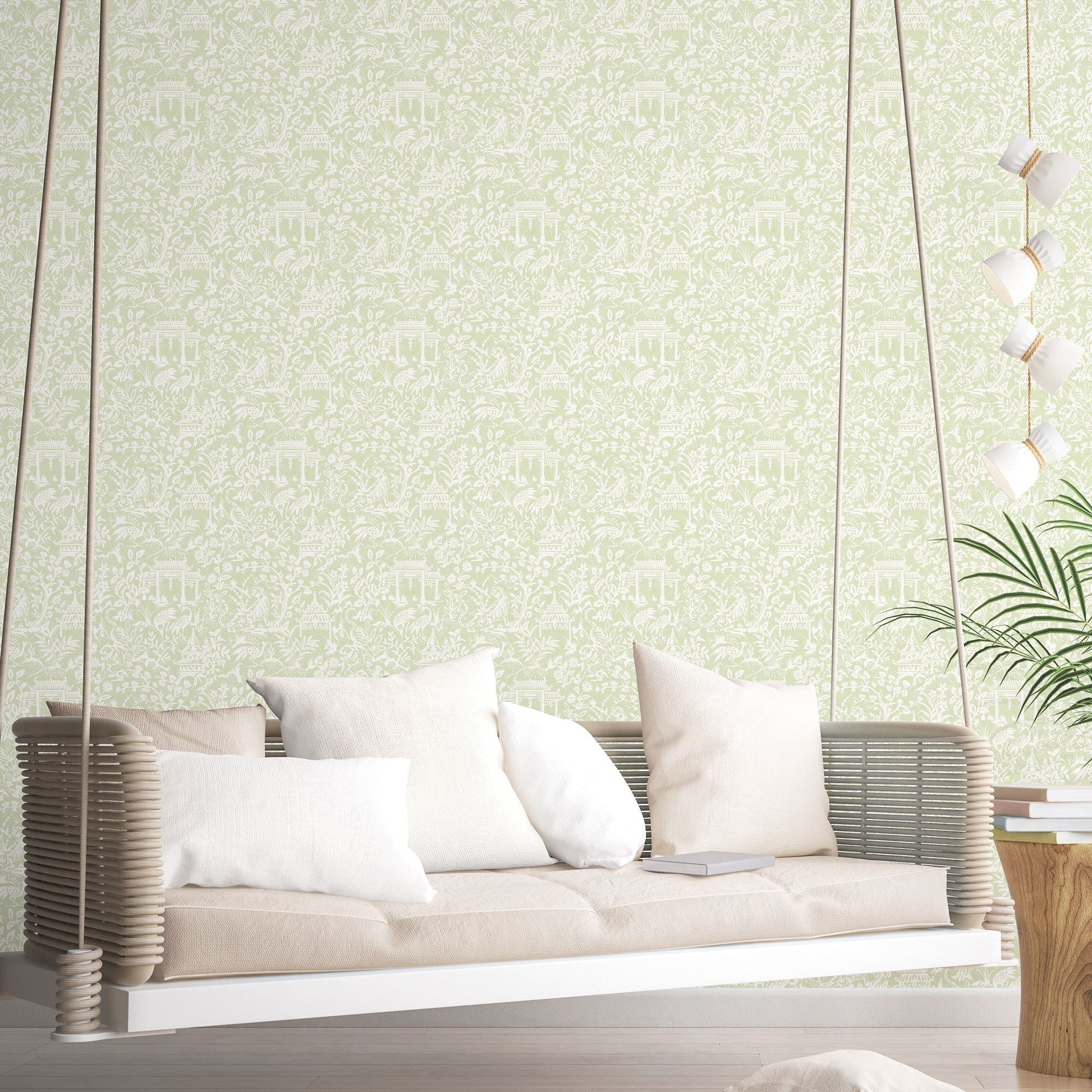 Secret Garden Garden Toile Wallpaper - Green - Galerie - G78509 - Premier Wallcovering