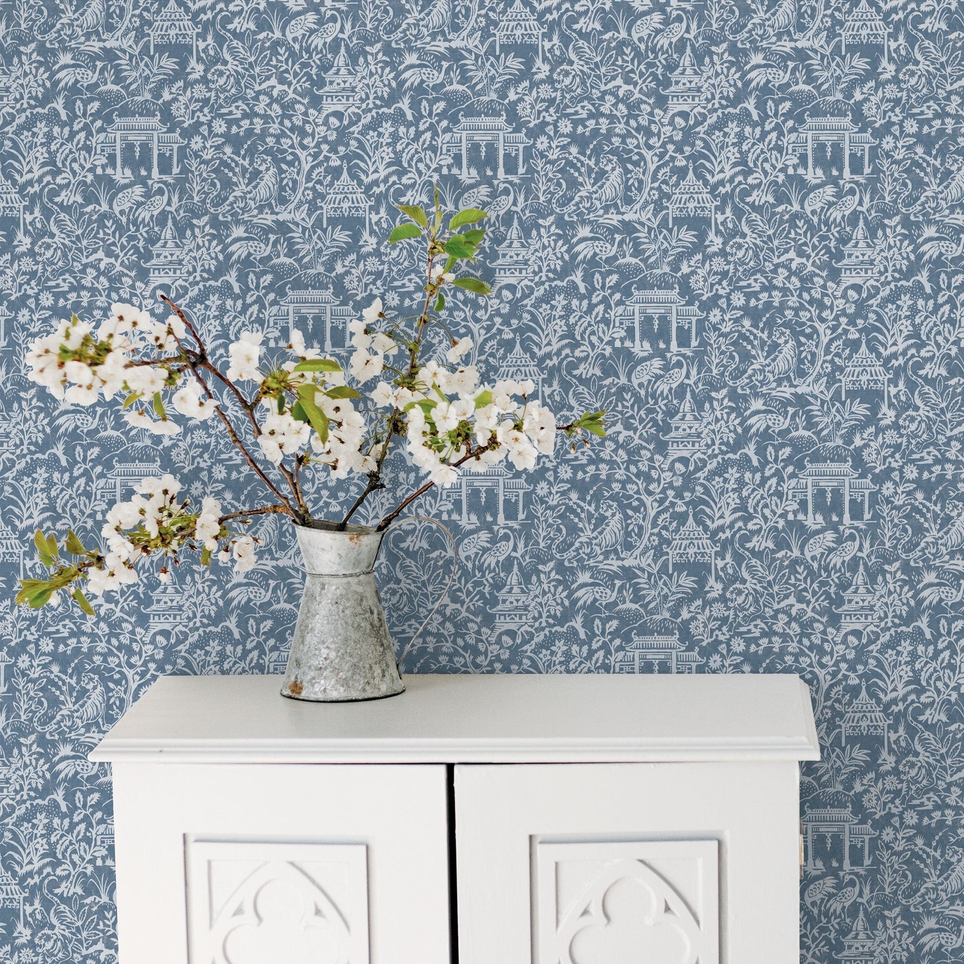 Secret Garden Garden Toile Wallpaper - Blue - Galerie - G78508 - Premier Wallcovering