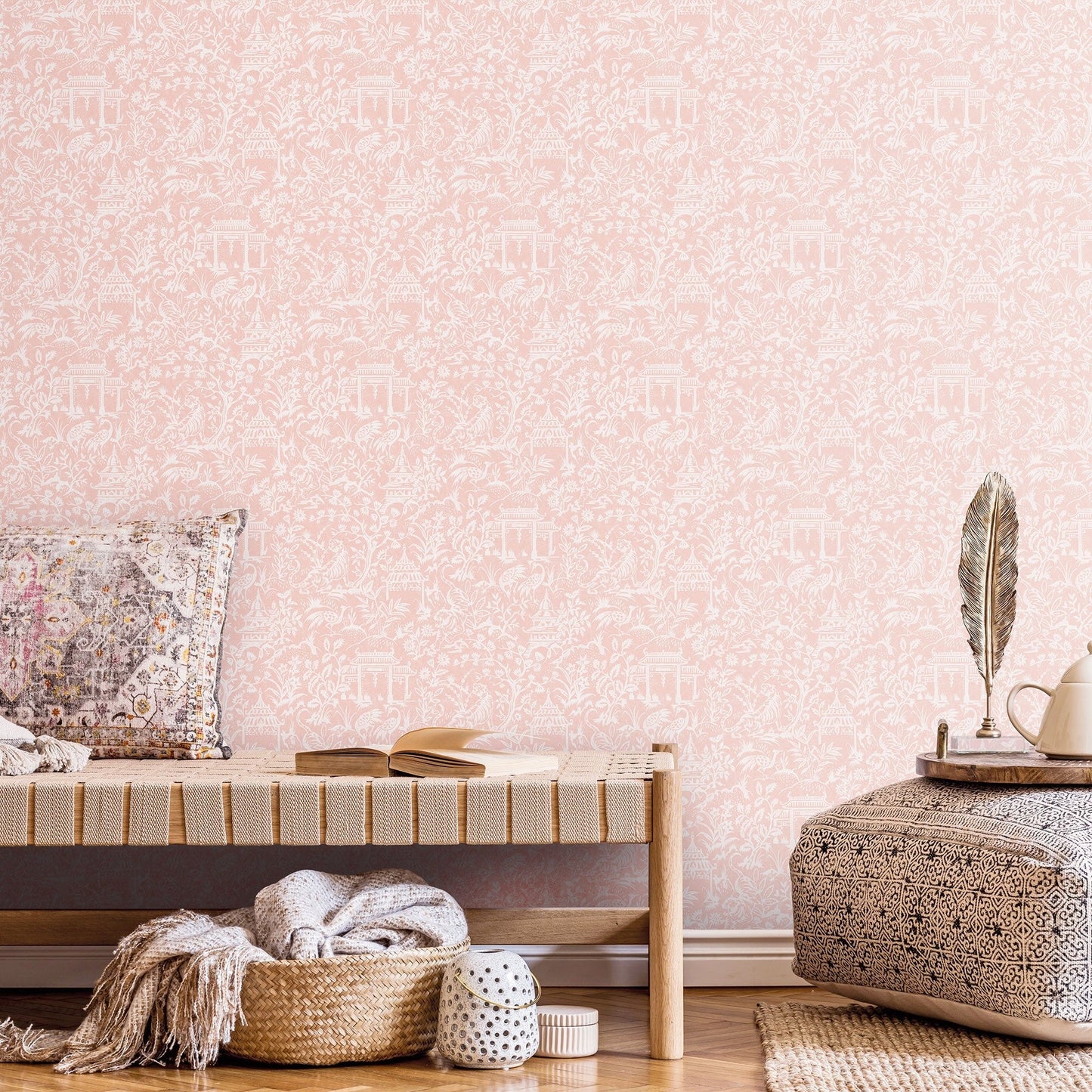 Secret Garden Garden Toile Wallpaper - Pink - Galerie - G78511 - Premier Wallcovering