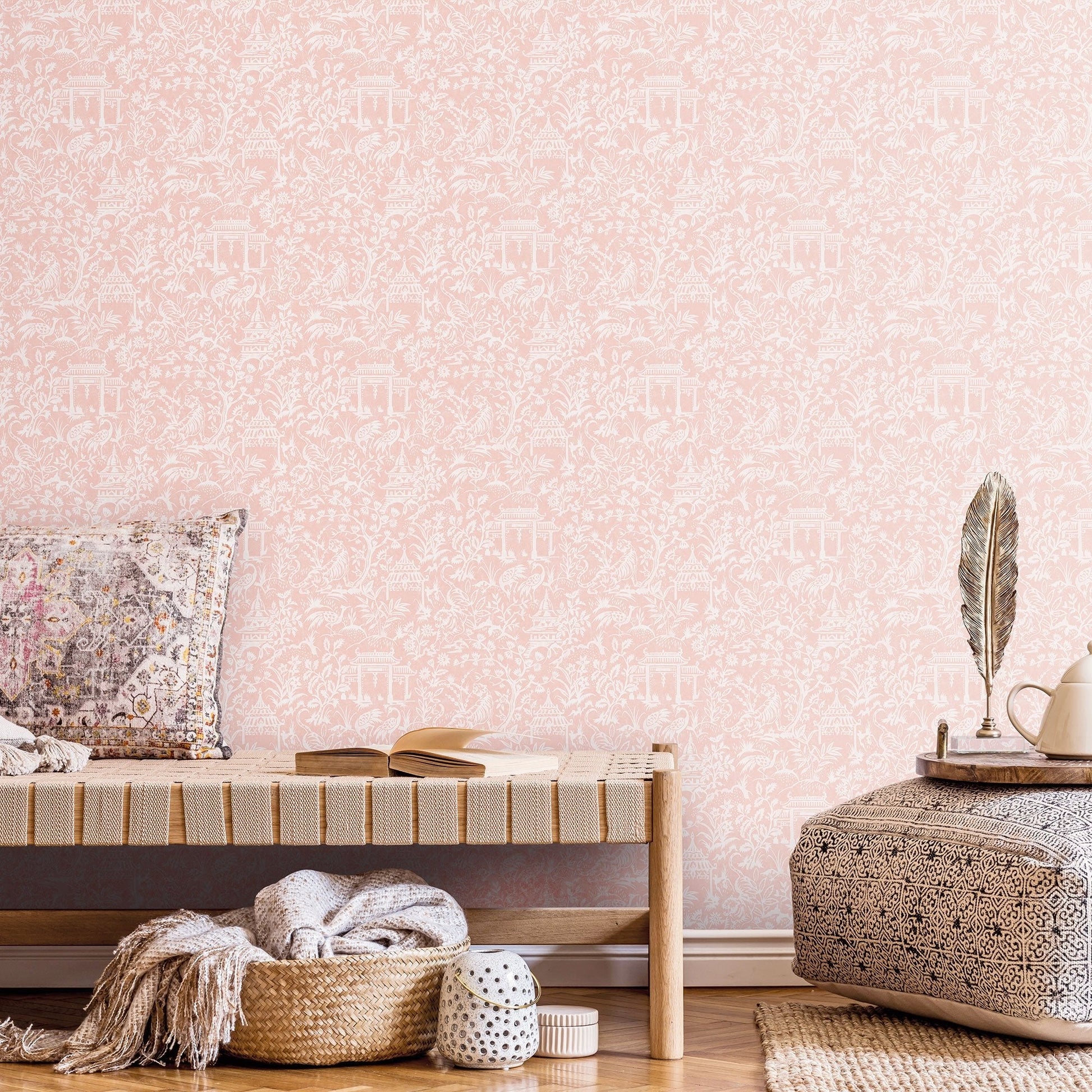 Secret Garden Garden Toile Wallpaper - Pink - Galerie - G78511 - Premier Wallcovering