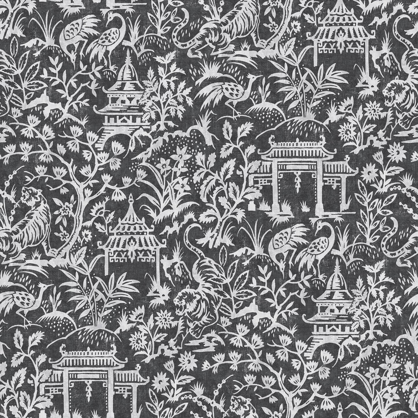 Secret Garden Garden Toile Wallpaper - Black / Grey - Galerie - G78510 - Premier Wallcovering