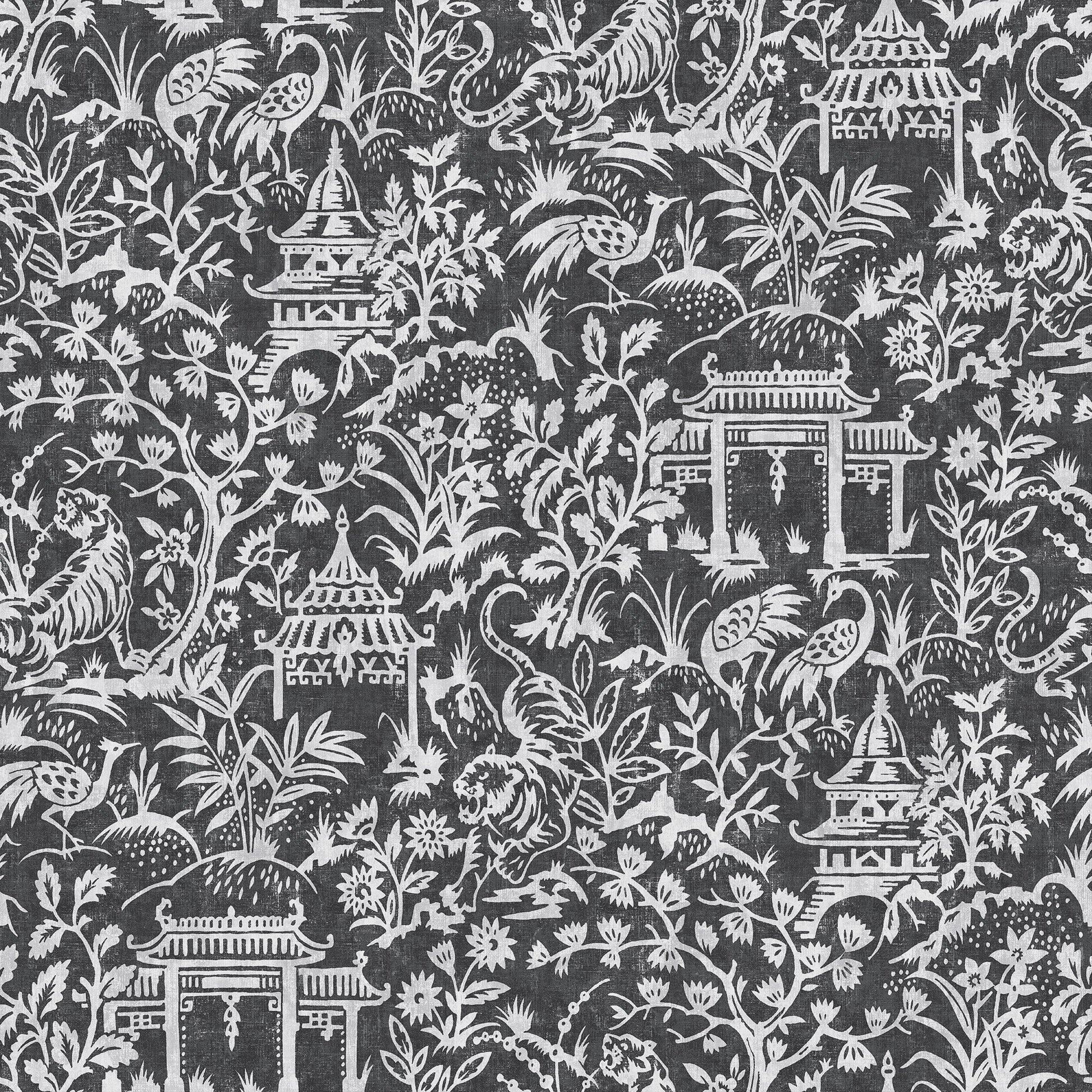 Secret Garden Garden Toile Wallpaper - Black / Grey - Galerie - G78510 - Premier Wallcovering