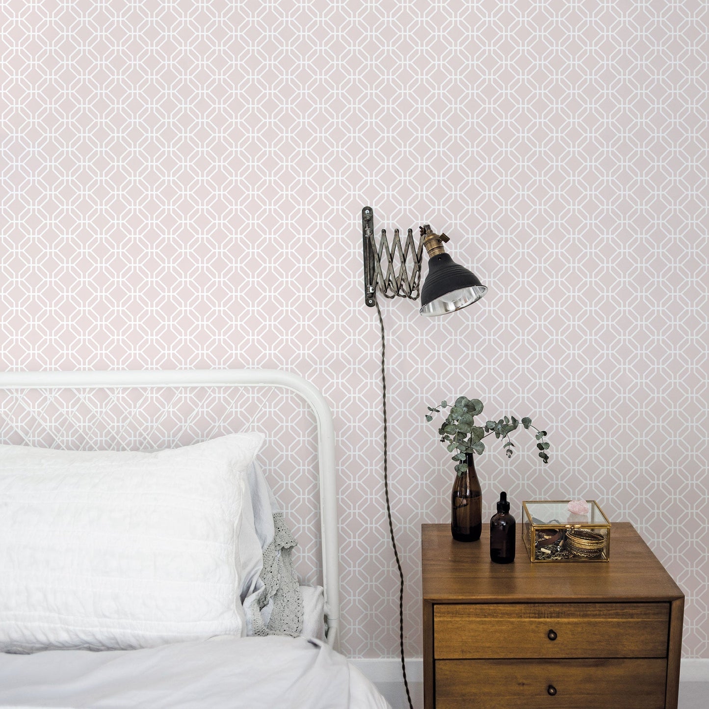 Secret Garden Trellis Negative Wallpaper - Dusty Pink - Galerie - G78521 - Premier Wallcovering