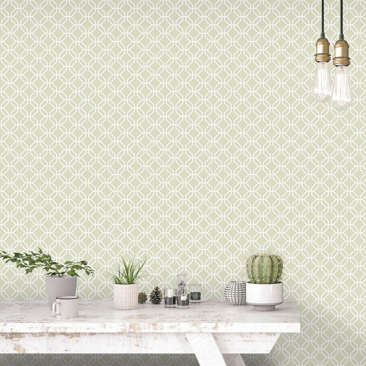 Secret Garden Trellis Negative Wallpaper - Sage Green - Galerie - G78523 - Premier Wallcovering