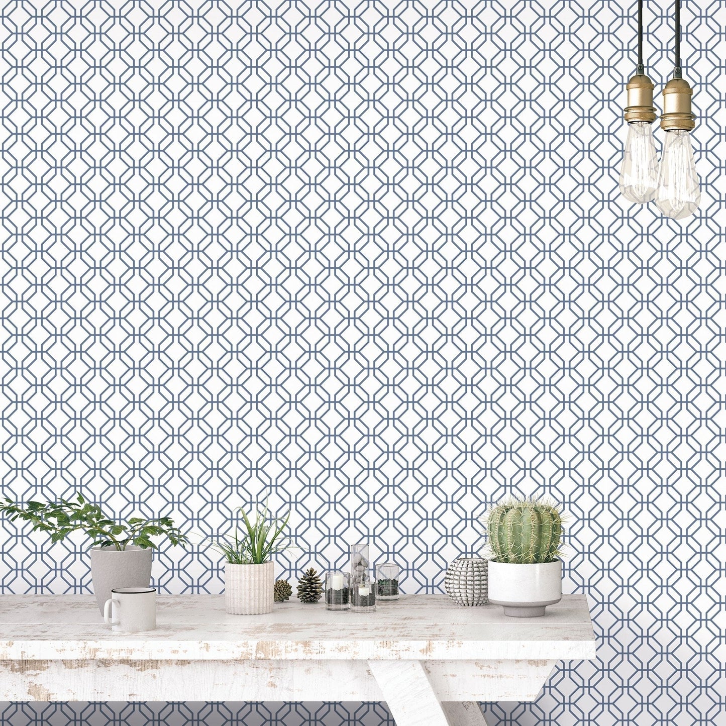 Secret Garden Trellis Negative Wallpaper - Blue - Galerie - G78526 - Premier Wallcovering