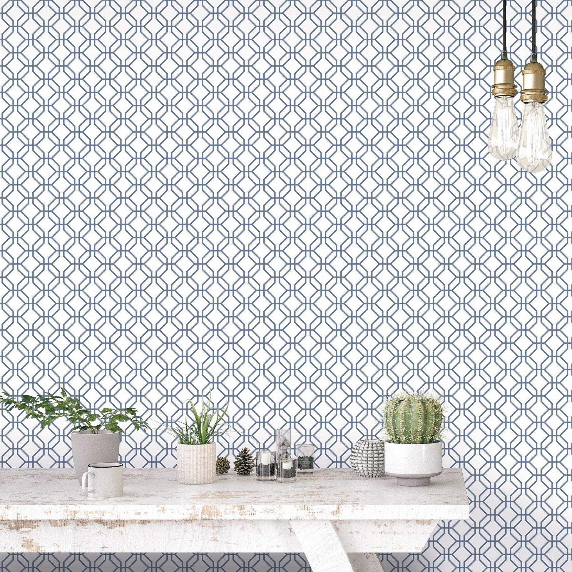 Secret Garden Trellis Negative Wallpaper - Blue - Galerie - G78526 - Premier Wallcovering