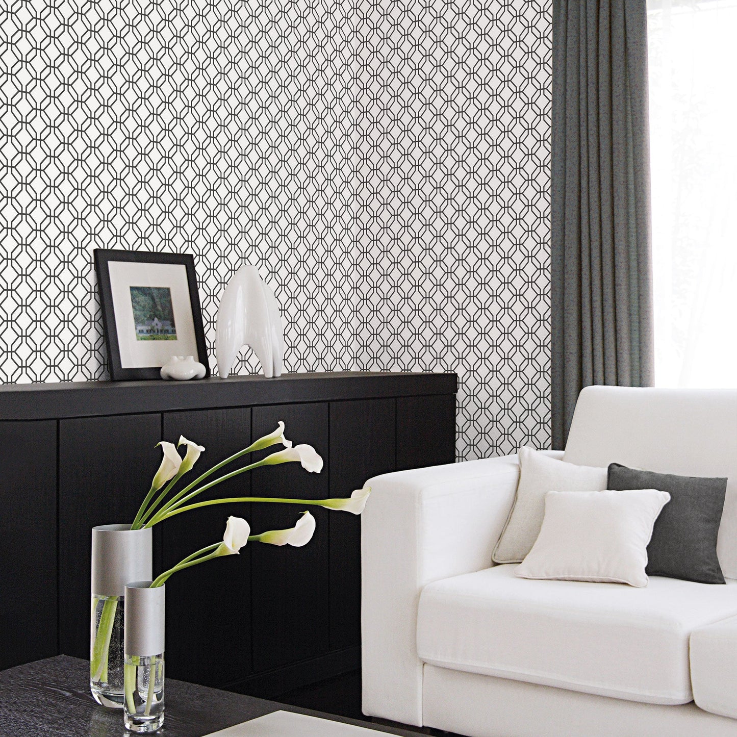 Secret Garden Trellis Negative Wallpaper - Black - Galerie - G78525 - Premier Wallcovering