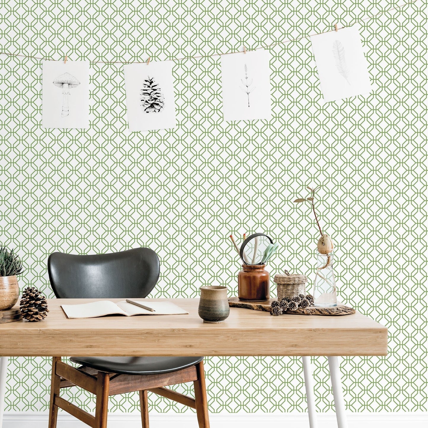 Secret Garden Trellis Negative Wallpaper - Fresh Green - Galerie - G78528 - Premier Wallcovering