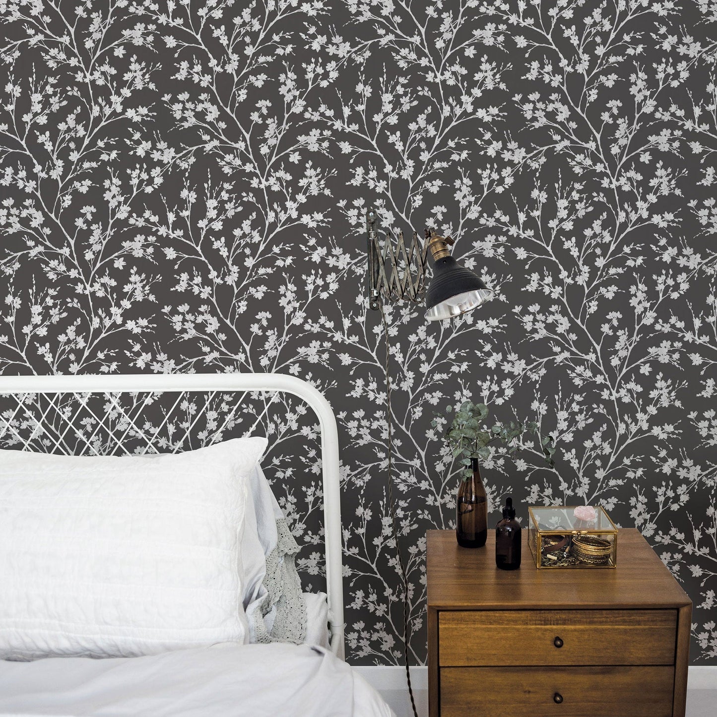 Secret Garden Wispy Branches Wallpaper - Black / Grey - Galerie - G78531 - Premier Wallcovering