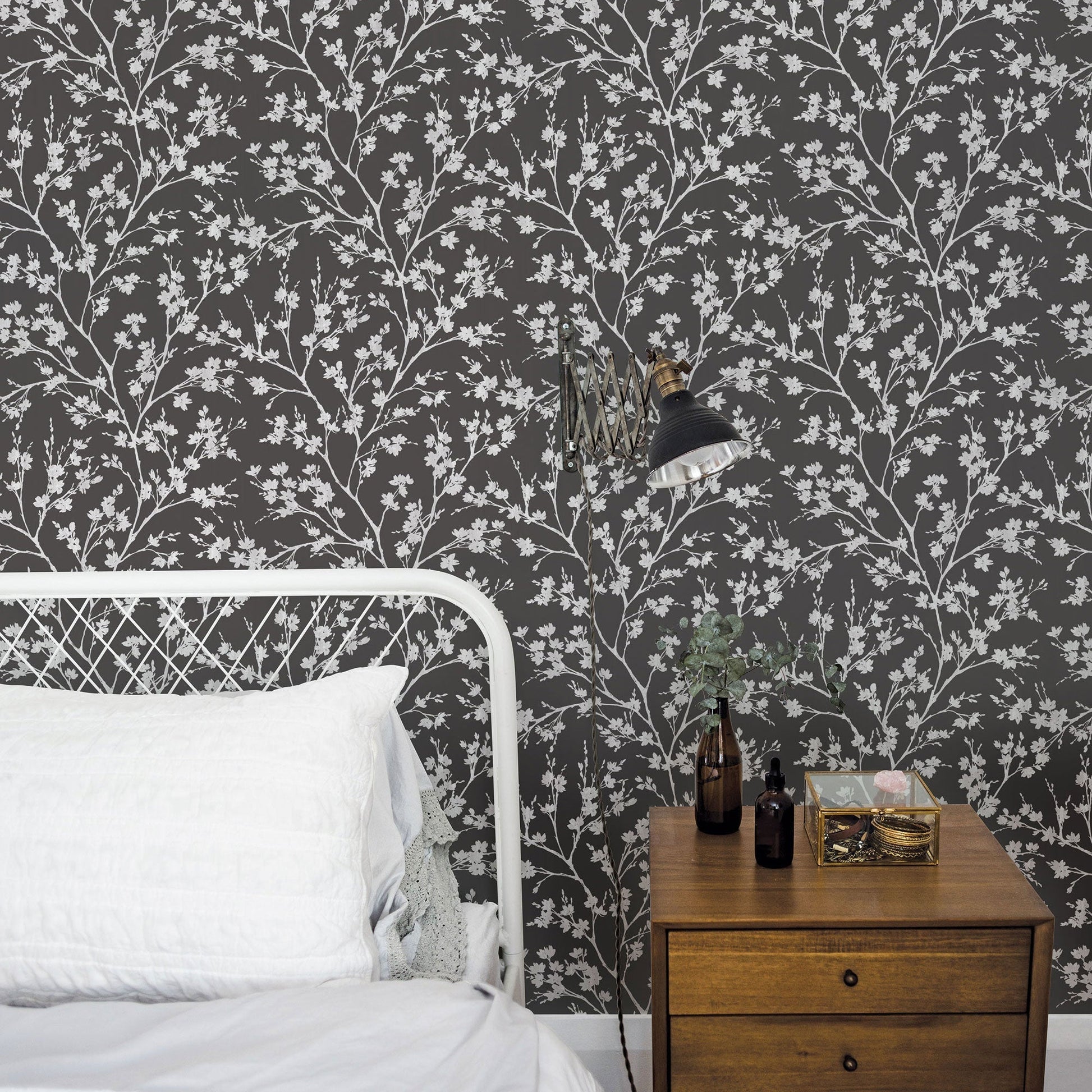 Secret Garden Wispy Branches Wallpaper - Black / Grey - Galerie - G78531 - Premier Wallcovering
