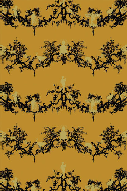 Shuiping De Pillement Velvet Fabric - Black & Pale Gold on Honey - Timorous Beasties - SHUP/8206/02 - Premier Wallcovering