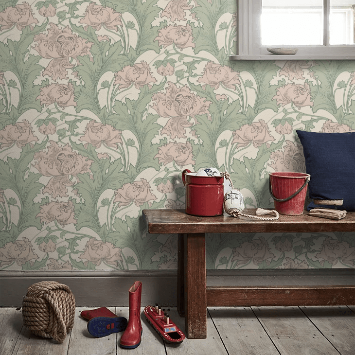 Siri Wallpaper - Dusky Pink and Green - Boråstapeter - 4539 - Premier Wallcovering
