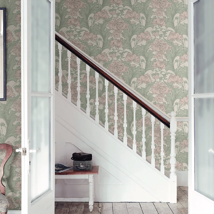 Siri Wallpaper - Dusky Pink and Green - Boråstapeter - 4539 - Premier Wallcovering