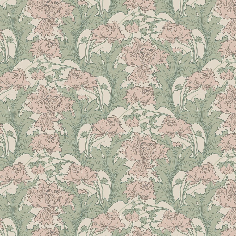 Siri Wallpaper - Dusky Pink and Green - Boråstapeter - 4539 - Premier Wallcovering
