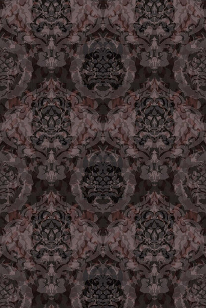 Skull Damask Superwide Wallpaper - Dark Beetroot - Timorous Beasties - ROR/SKLD/OBRN/01 - Premier Wallcovering