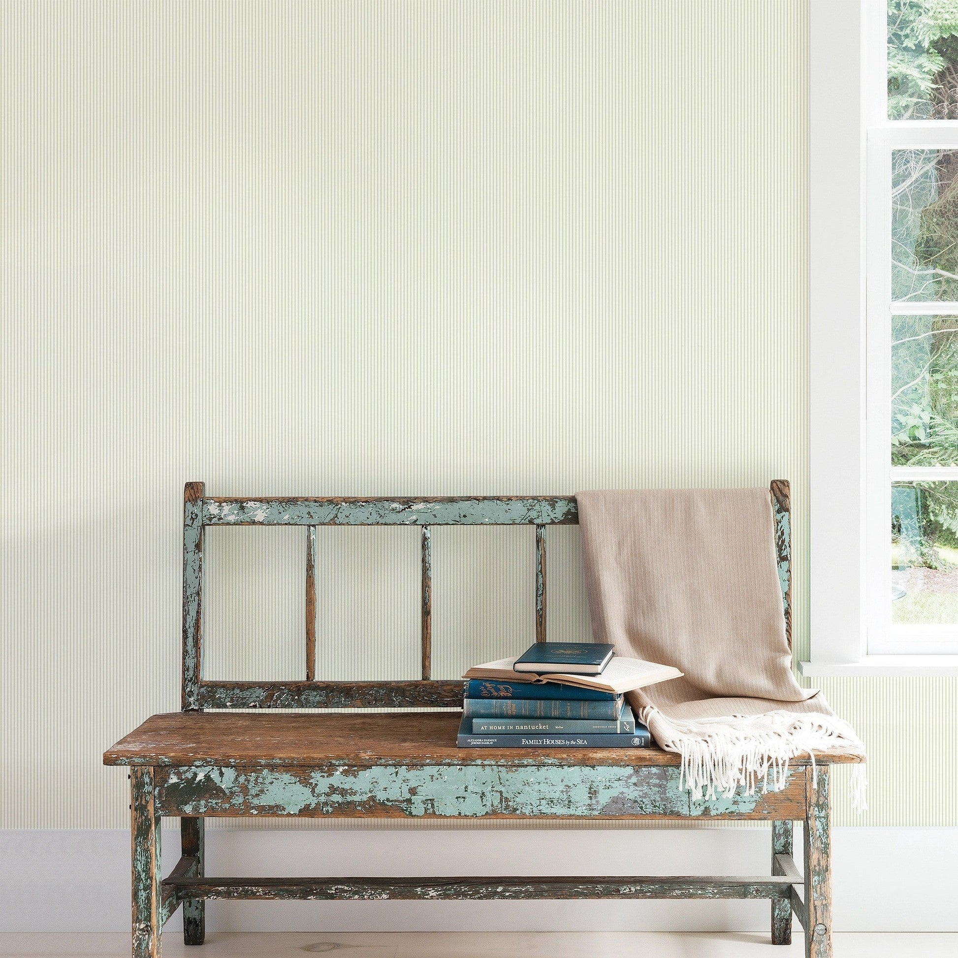 Small Prints Candy Stripe Wallpaper - Sage Green - Galerie - G56644 - Premier Wallcovering