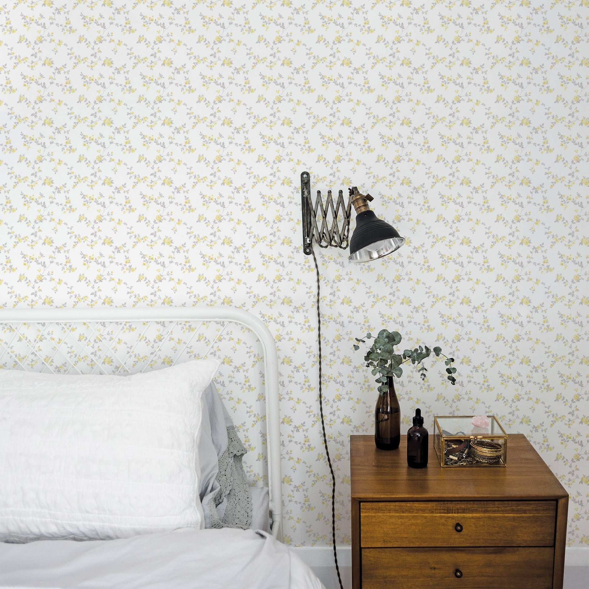 Small Prints Delicate Floral Wallpaper - Yellow / Grey - Galerie - G56650 - Premier Wallcovering