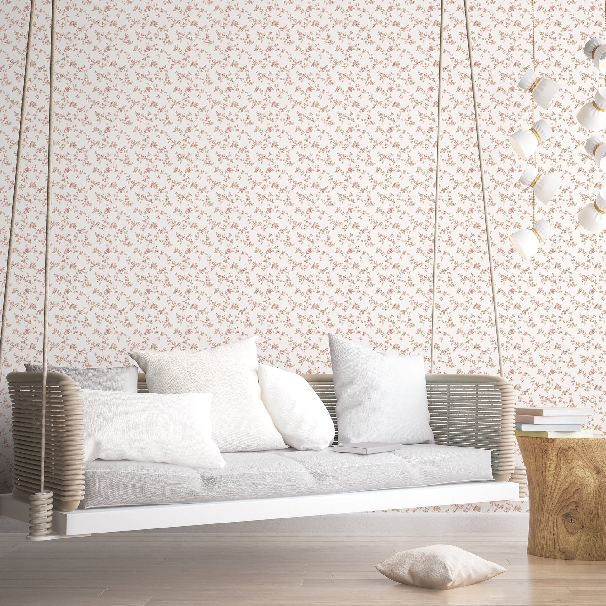 Small Prints Delicate Floral Wallpaper - Cranberry, tan - Galerie - G56648 - Premier Wallcovering