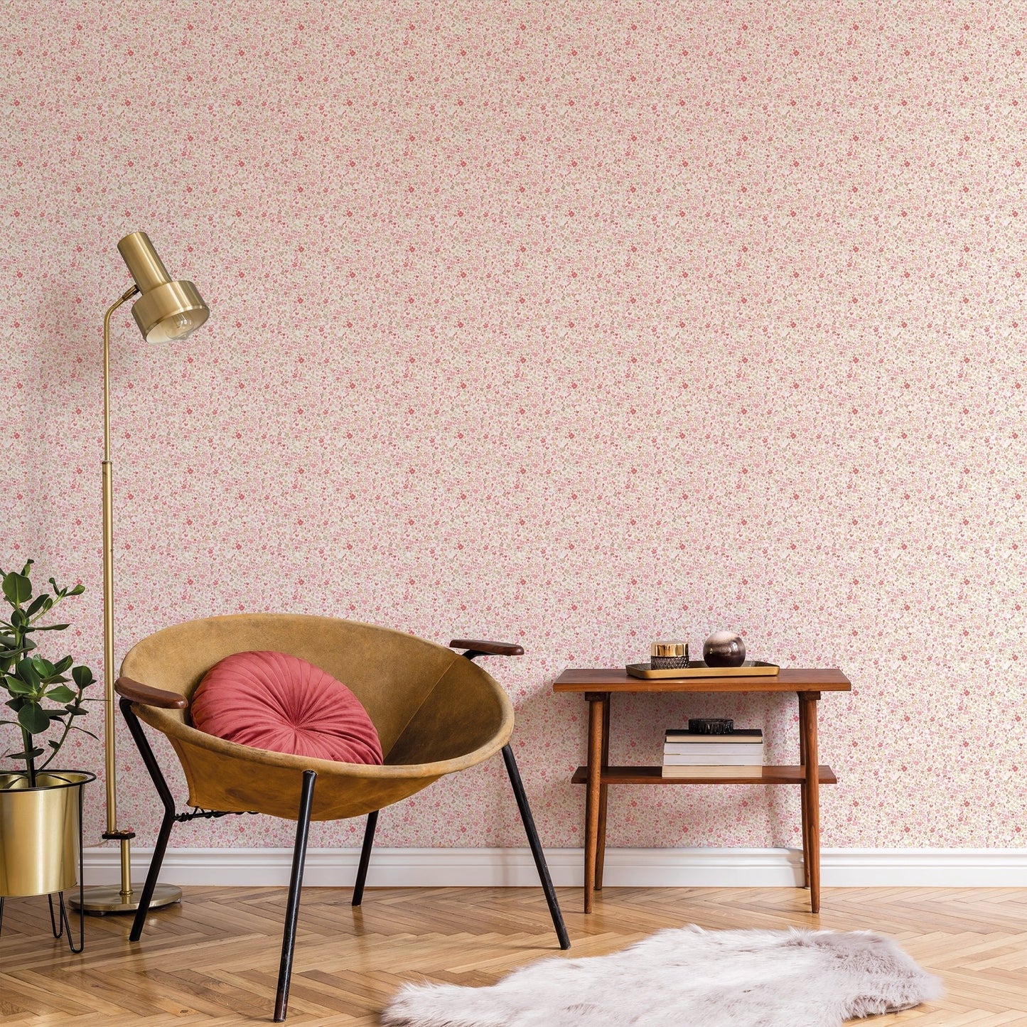 Small Prints Mini Mod Floral Wallpaper - Cranberry / Tan - Galerie - G56666 - Premier Wallcovering
