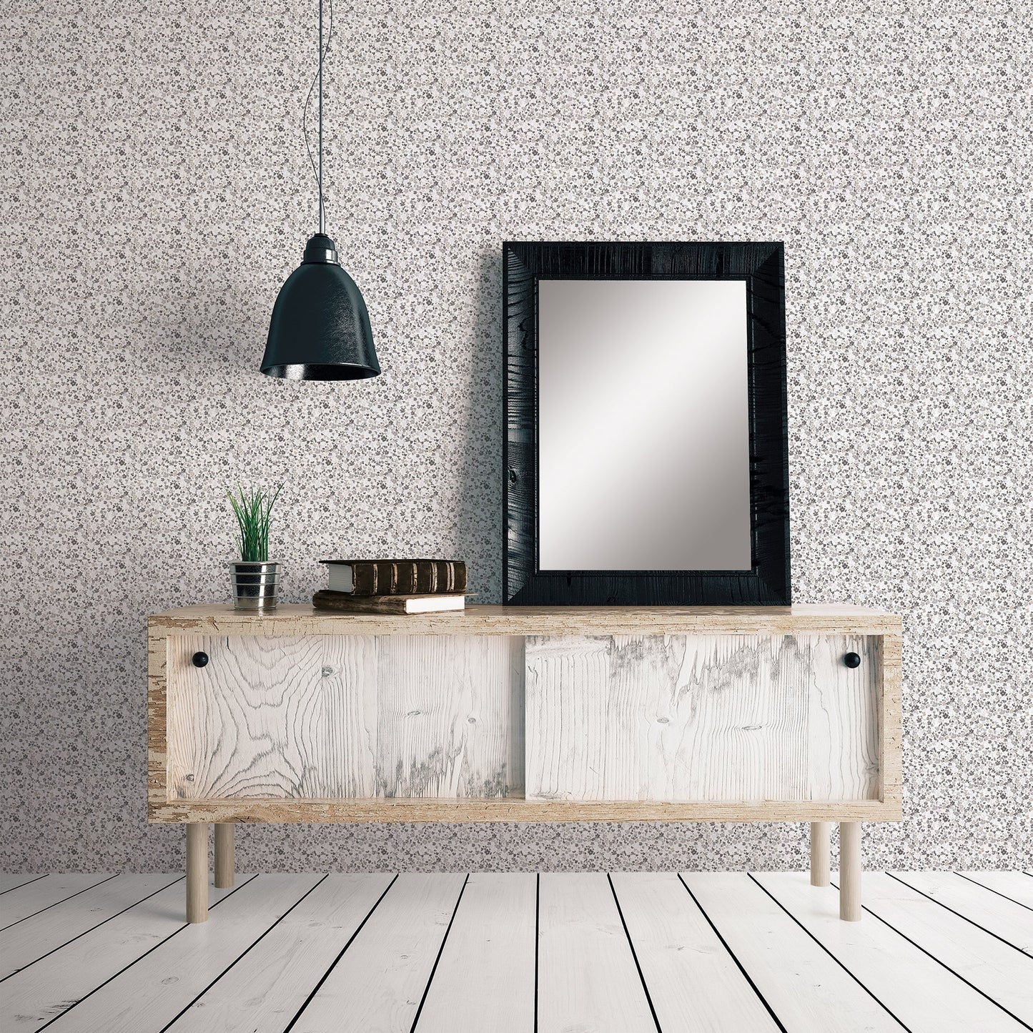 Small Prints Mini Mod Floral Wallpaper - Grey / Black - Galerie - G56667 - Premier Wallcovering