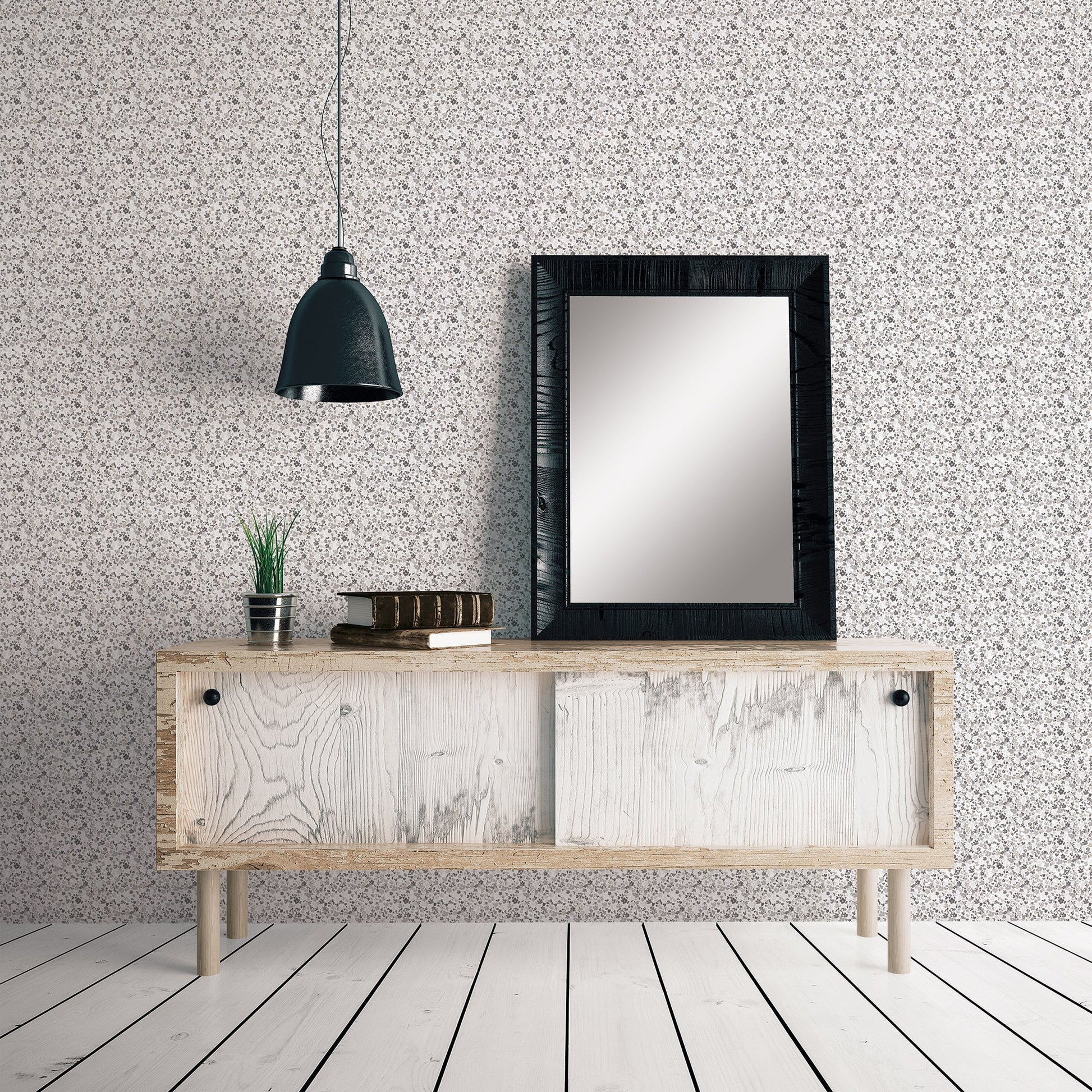 Small Prints Mini Mod Floral Wallpaper - Grey / Black - Galerie - G56667 - Premier Wallcovering