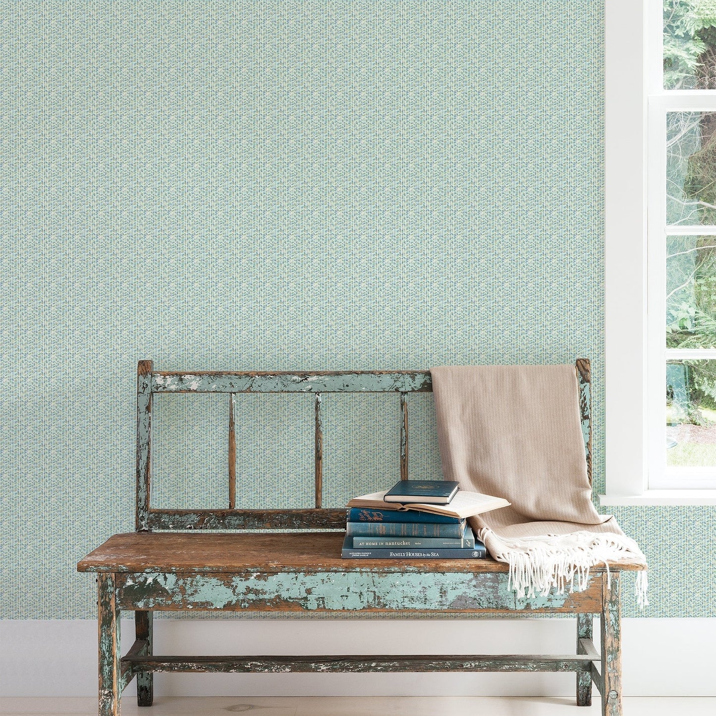 Small Prints Stained Glass Stripe Wallpaper - Emerald Green / Turquoise / Navy - Galerie - G56693 - Premier Wallcovering