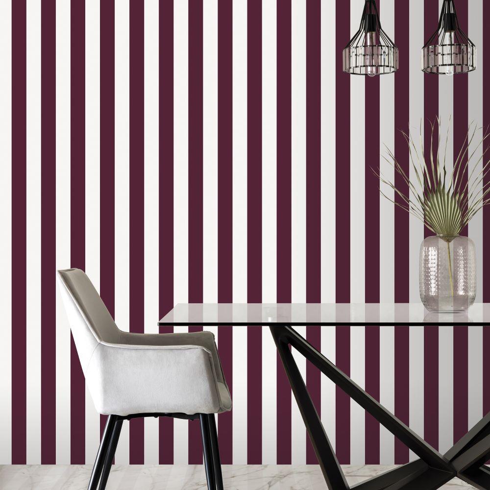 Smart Stripes Awning Stripe Wallpaper - Cranberry - Galerie - G68050 - Premier Wallcovering