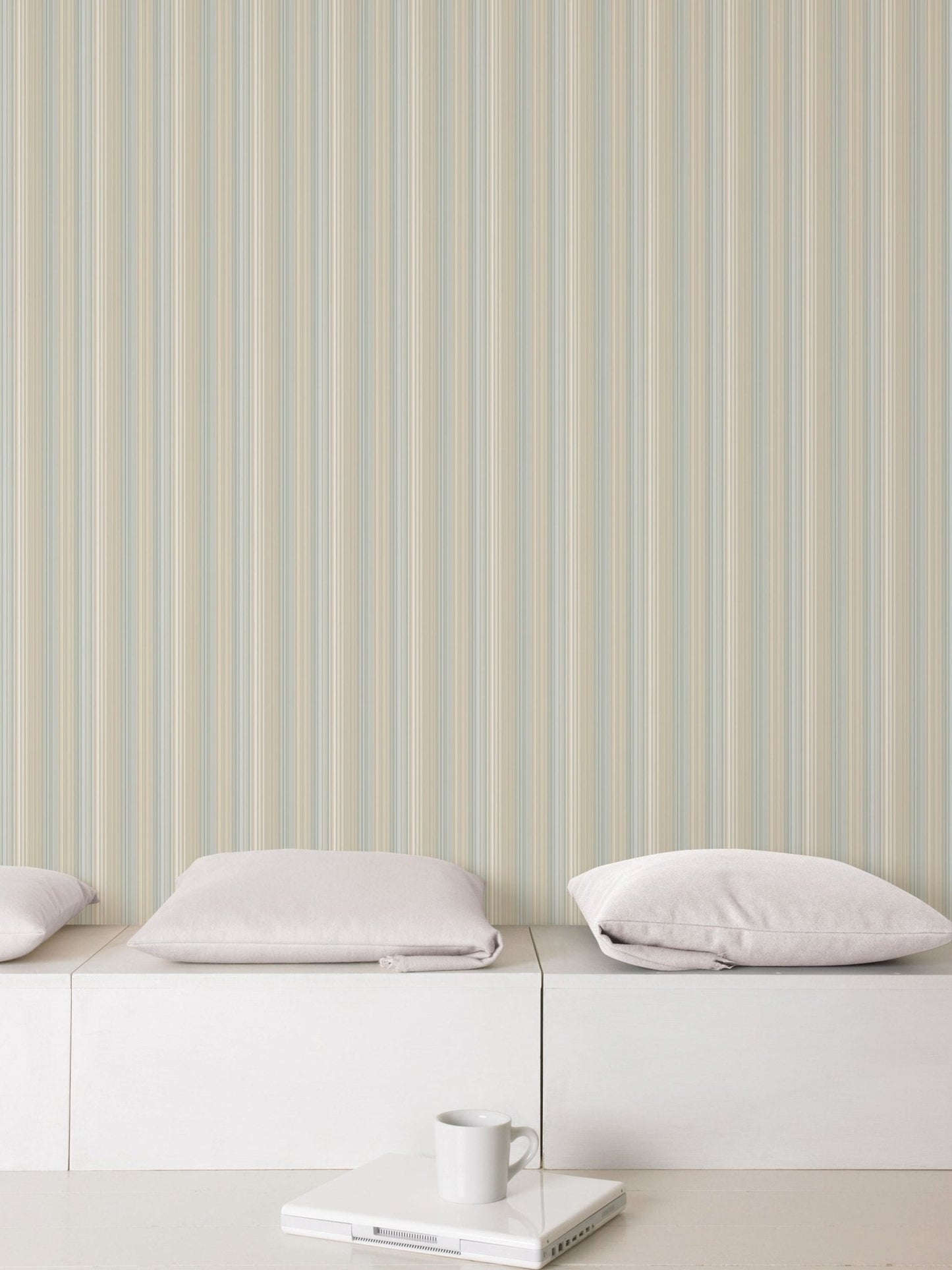 Smart Stripes Multi - Stripe Wallpaper - Taupe / Blue - Galerie - G67567 - Premier Wallcovering