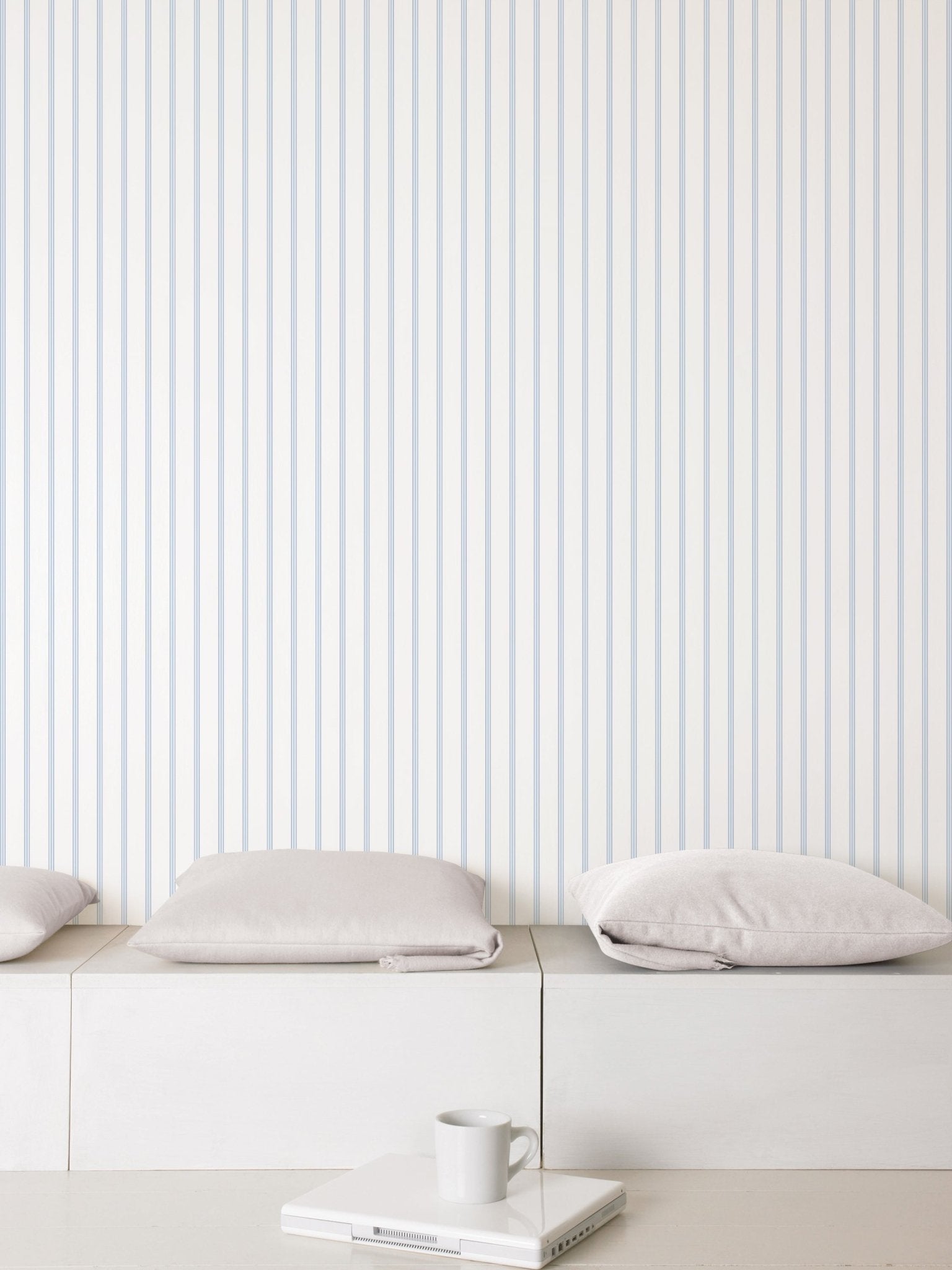 Smart Stripes Skinny Stripe Wallpaper - Light Blue / White - Galerie - G67564 - Premier Wallcovering