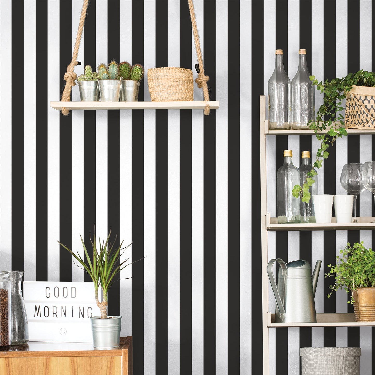 Smart Stripes Striped Wallpaper - Black / White - Galerie - G67521 - Premier Wallcovering