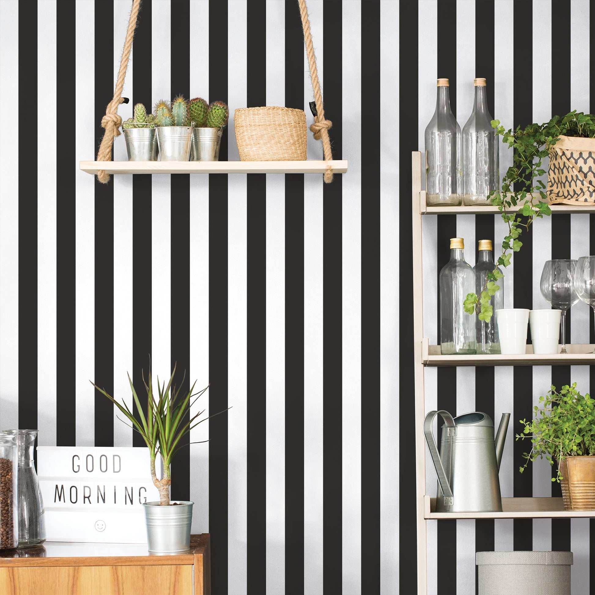 Smart Stripes Striped Wallpaper - Black / White - Galerie - G67521 - Premier Wallcovering