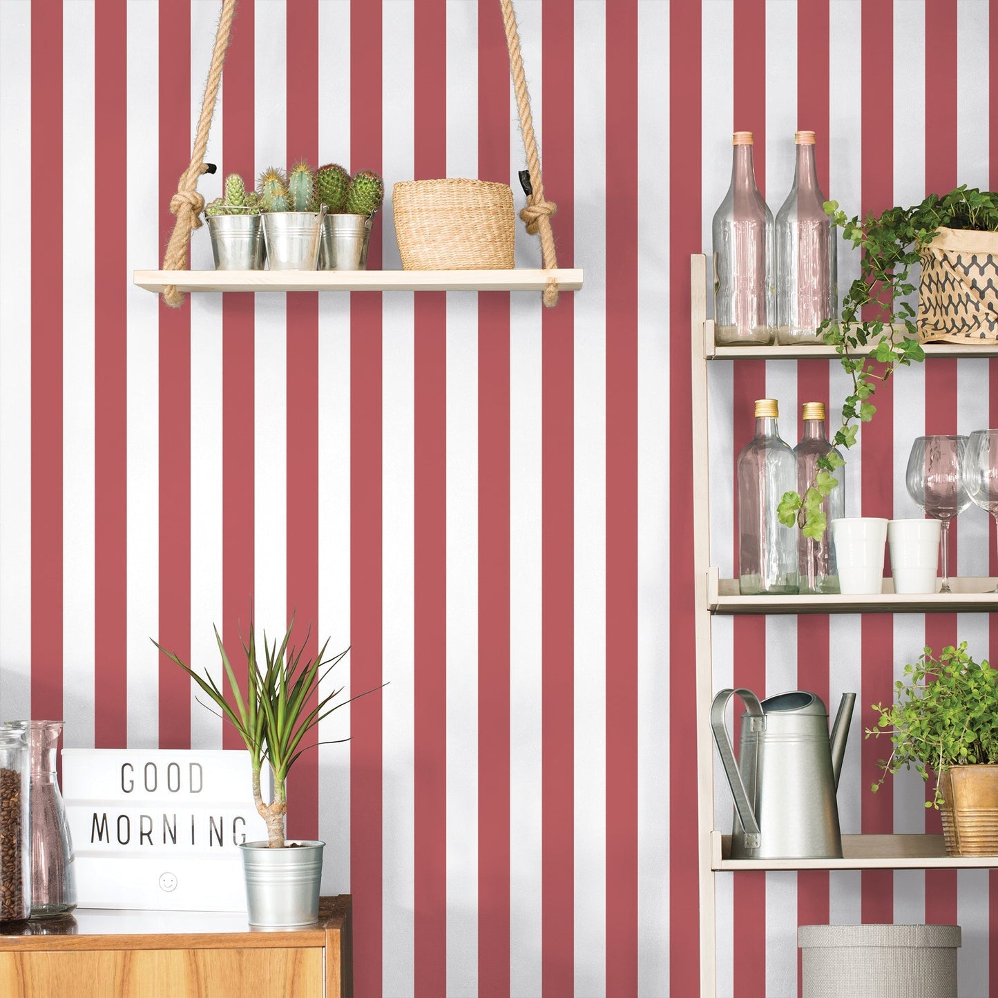 Smart Stripes Striped Wallpaper - Red / White - Galerie - G67525 - Premier Wallcovering