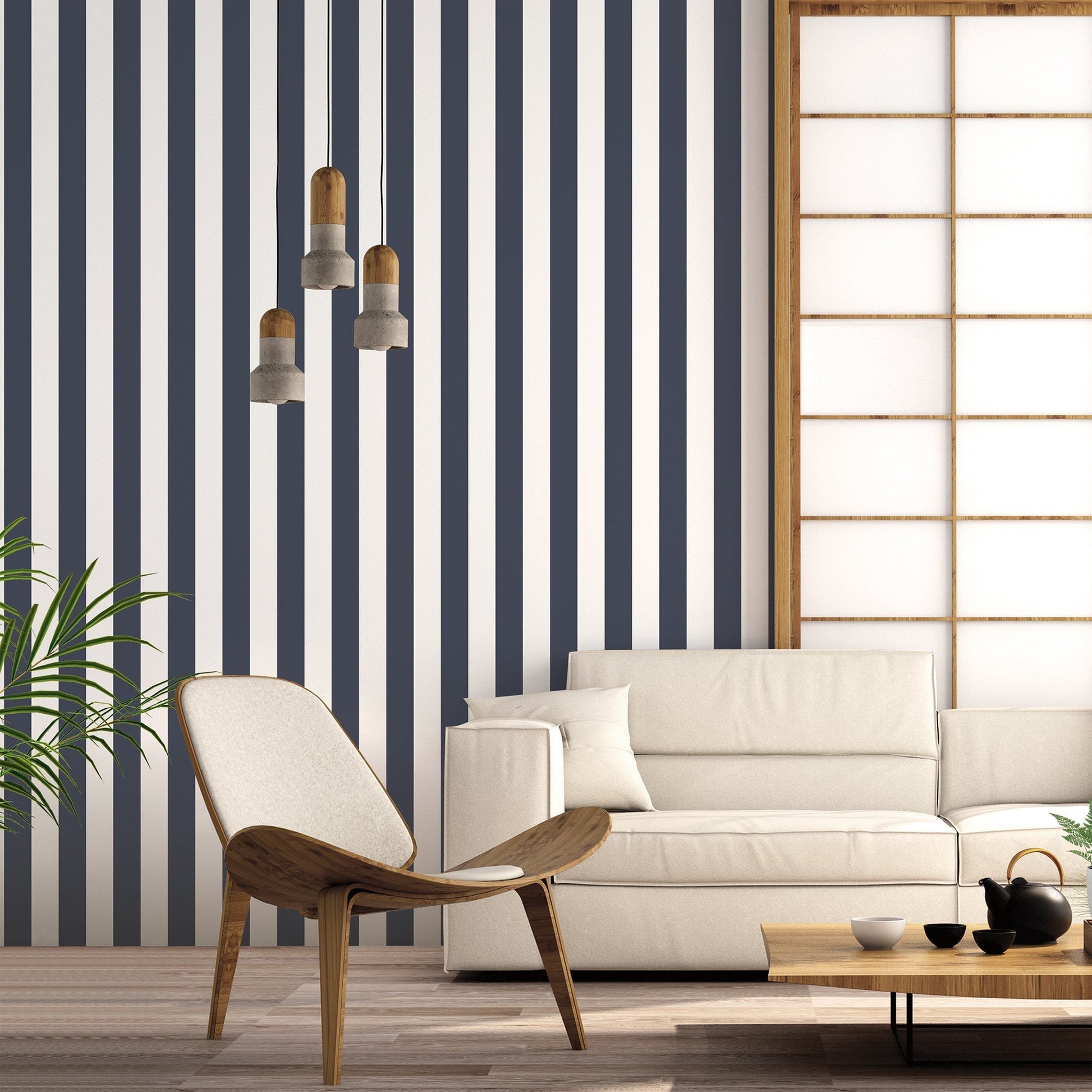Smart Stripes Striped Wallpaper - Navy / White - Galerie - G67523 - Premier Wallcovering