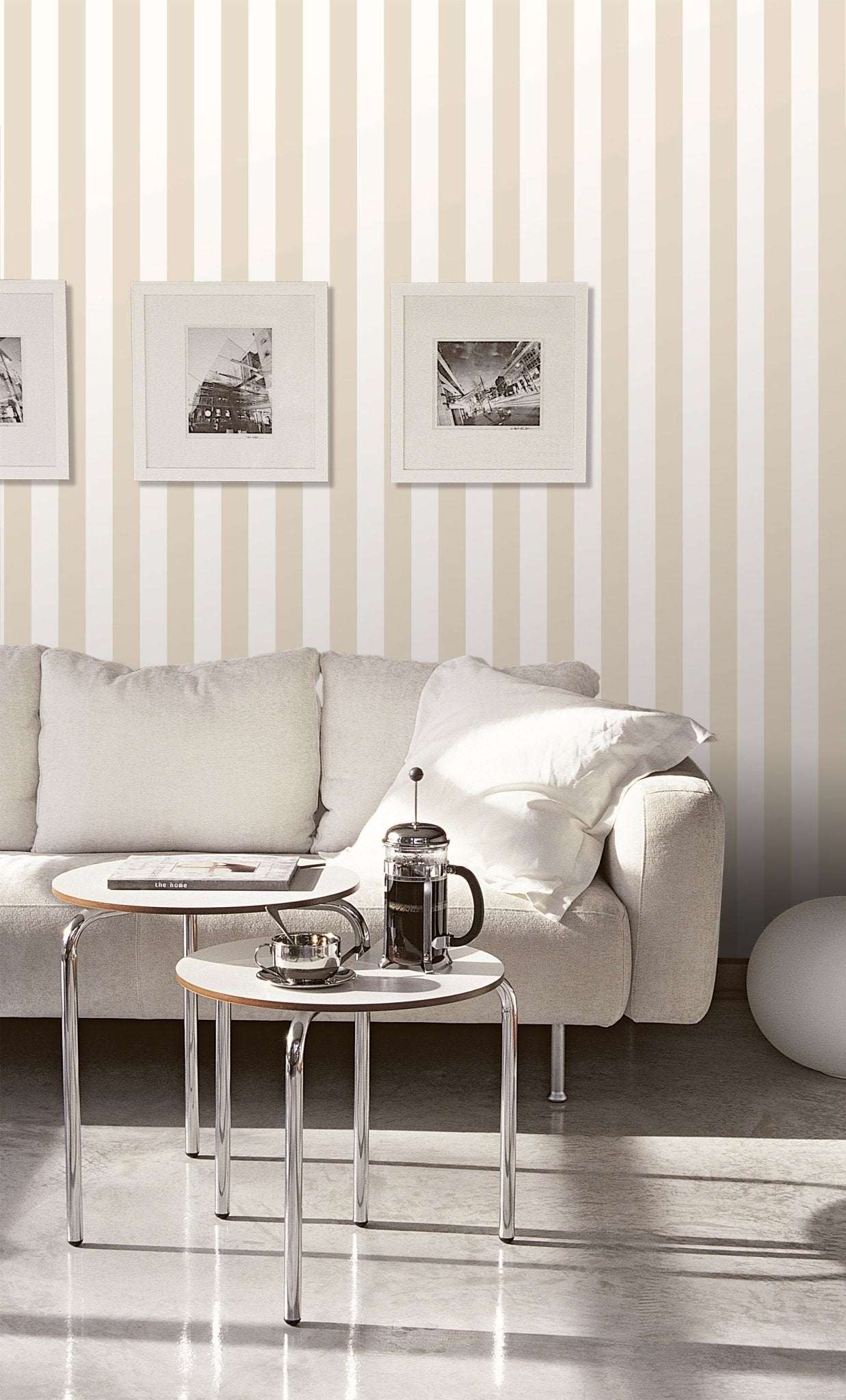 Smart Stripes Striped Wallpaper - Beige / White - Galerie - G67520 - Premier Wallcovering
