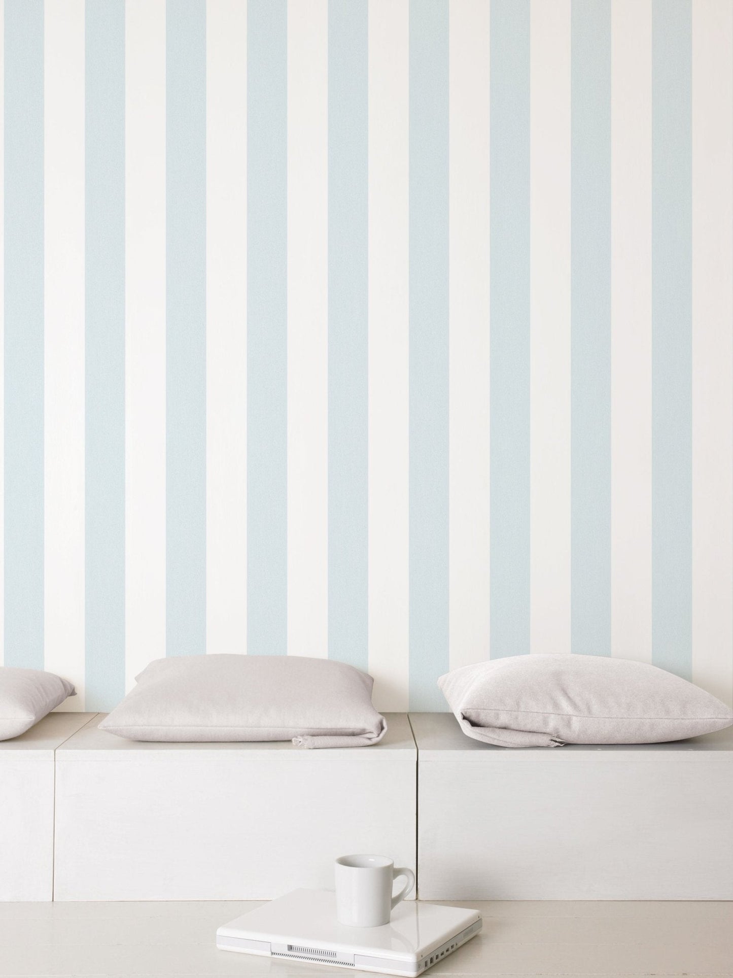 Smart Stripes Wide Stripe Wallpaper - Blue / White - Galerie - G67582 - Premier Wallcovering