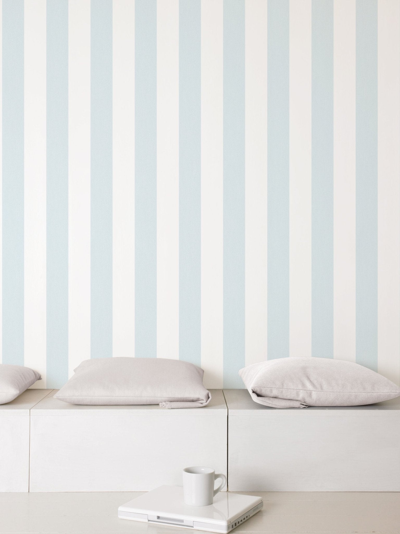Smart Stripes Wide Stripe Wallpaper - Blue / White - Galerie - G67582 - Premier Wallcovering