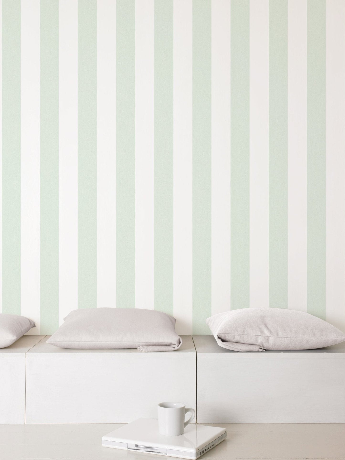 Smart Stripes Wide Stripe Wallpaper - Green / White - Galerie - G67583 - Premier Wallcovering