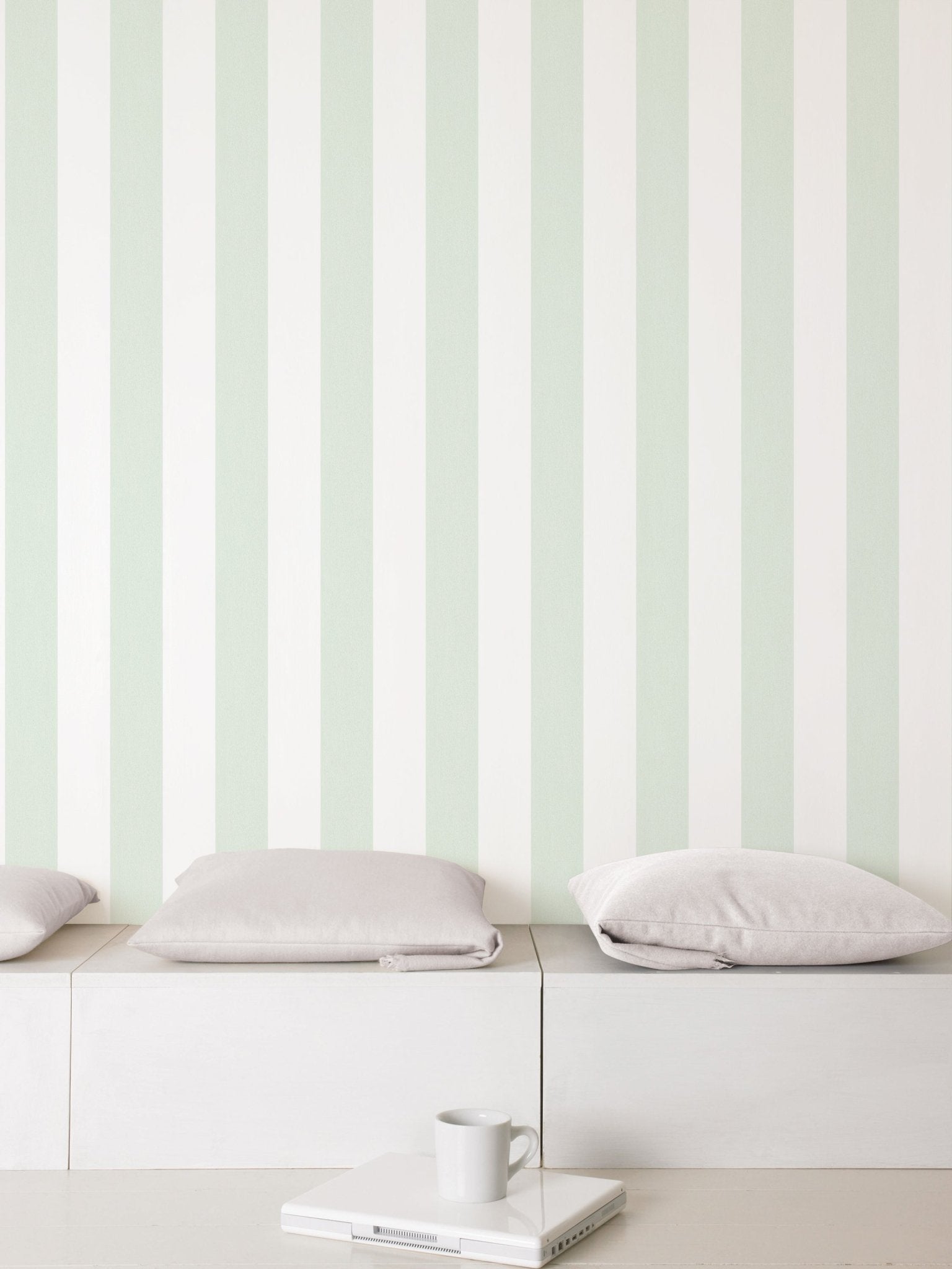 Smart Stripes Wide Stripe Wallpaper - Green / White - Galerie - G67583 - Premier Wallcovering