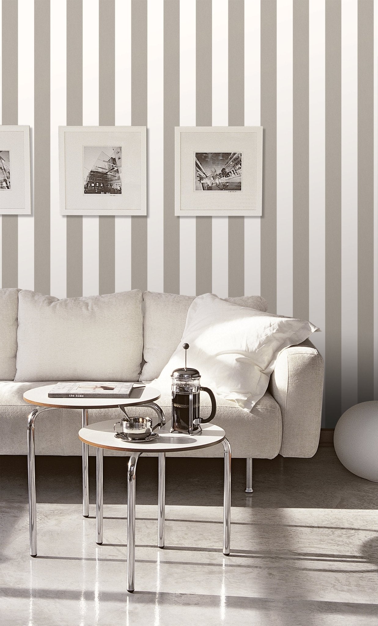 Smart Stripes Wide Stripe Wallpaper - Dark Grey / White - Galerie - G67586 - Premier Wallcovering
